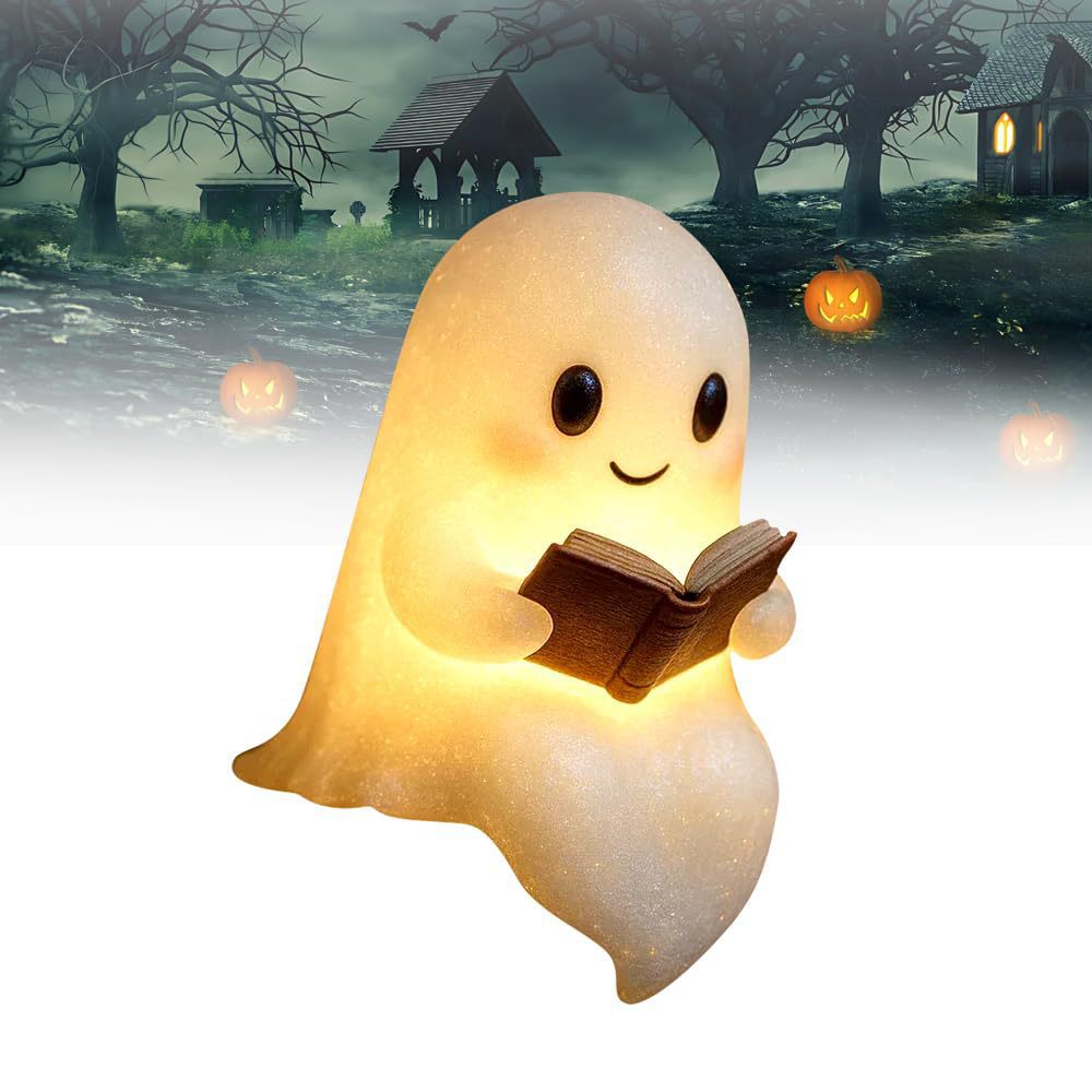 Resin Art Lamp - New Cute Ghost Reading Book Lamp