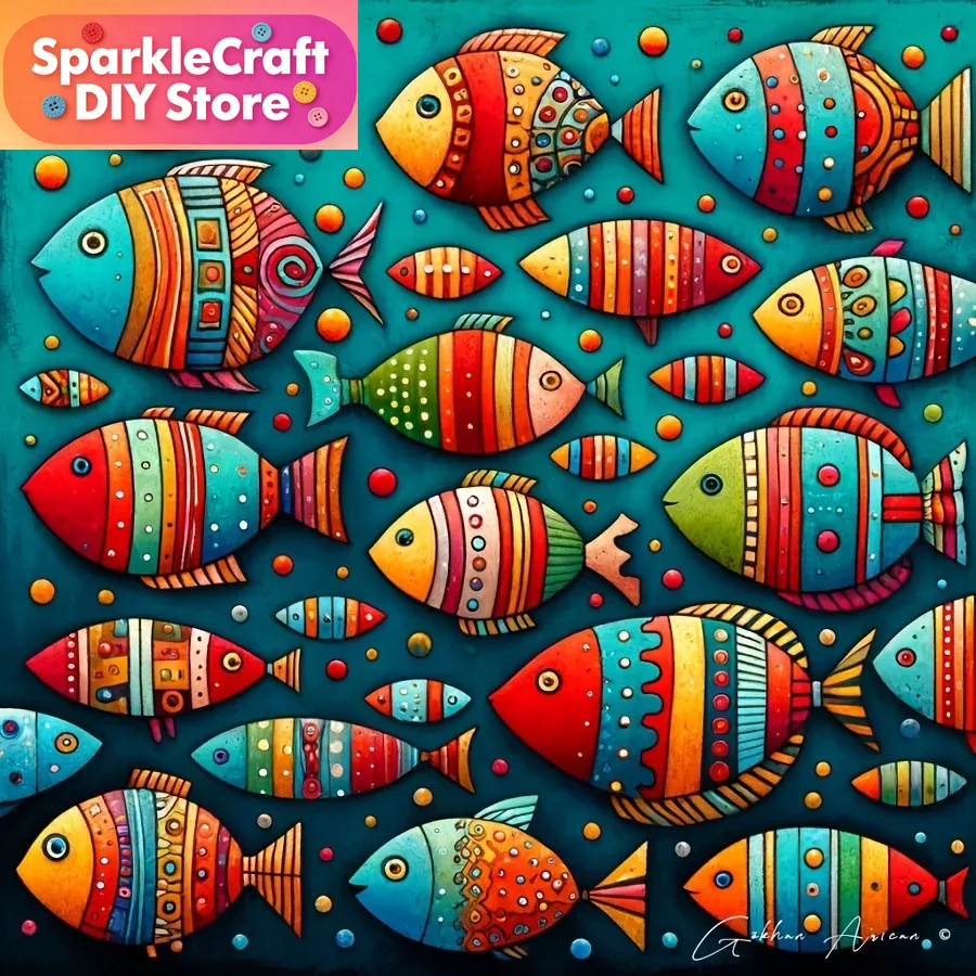 Colorful Whimsical Fish School - Resin Art Work recension och pris